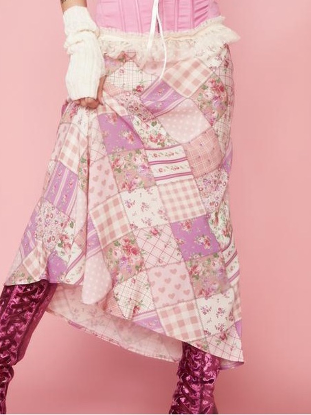 Sugar Thrillz Pink & Lavender Patchwork High-Low Skirt - Picture 4 of 6